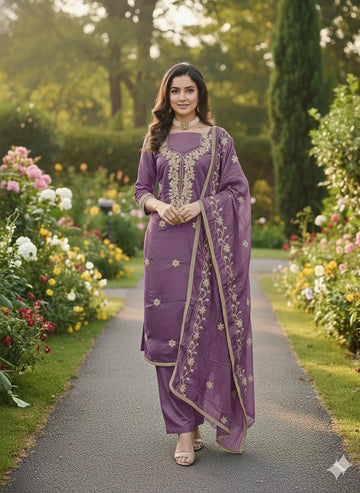 Elegant Roman Silk Suit - Exquisite Embroidery for Festive Wear