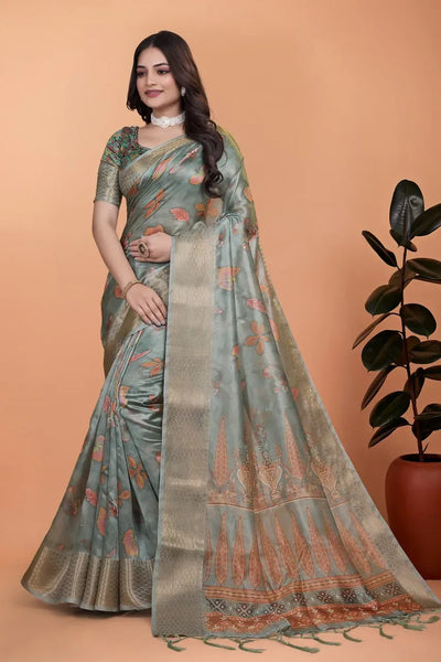 Elegant Sage Green Soft Silk Saree with Golden Zari Pallu - Festive Wear for Women