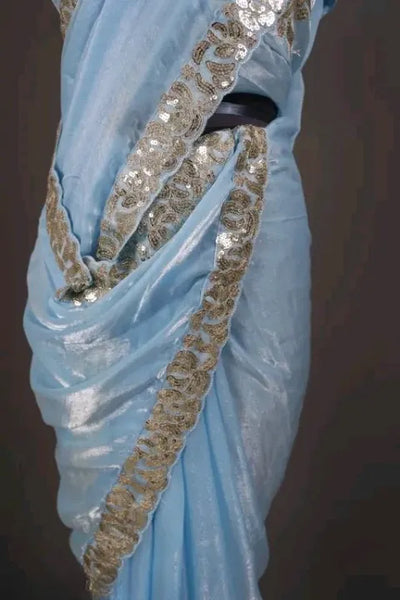 Elegant Satin Chiffon Saree - Heavy Sequence Border Festive Wear for Women