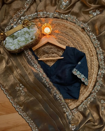 Elegant Satin Chiffon Saree with Beads Work - Luxurious Festive Wear for Indian Women
