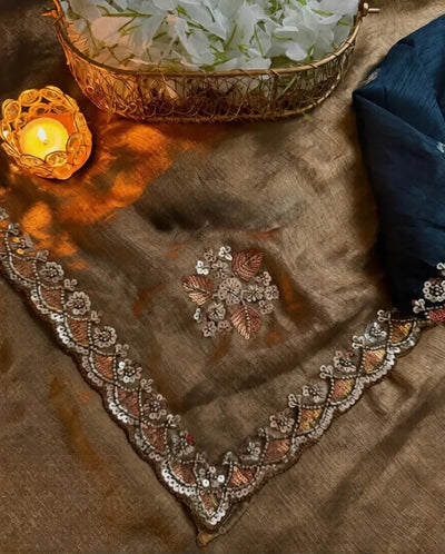 Elegant Satin Chiffon Saree with Beads Work - Luxurious Festive Wear for Indian Women