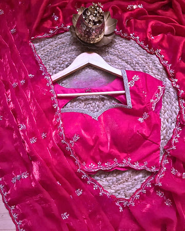 Elegant Satin Chiffon Saree with Exquisite Beadwork for Festive Celebrations