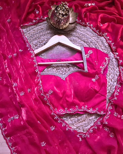 Elegant Satin Chiffon Saree with Exquisite Beadwork for Festive Celebrations