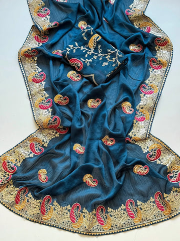 Elegant Satin Chiffon Saree with Gotapatti Embroidery - Festive Wear for Women