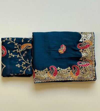 Elegant Satin Chiffon Saree with Gotapatti Embroidery - Festive Wear for Women