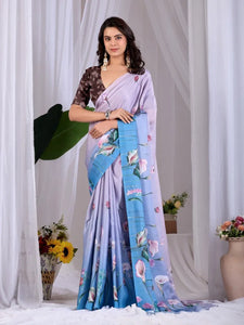 Elegant Satin Georgette Floral Saree with Designer Blouse - Festive Raksha Bandhan Collection for Women