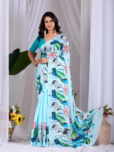 Elegant Satin Georgette Saree - Artistic Digital Print Festive Wear for Women