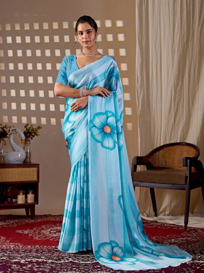 Elegant Satin Georgette Saree - Beautiful Floral Print Festive Wear for Women