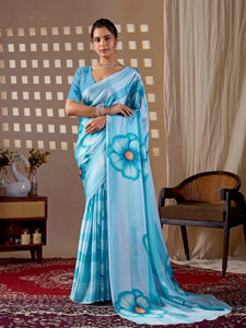 Elegant Satin Georgette Saree - Beautiful Floral Print Festive Wear for Women