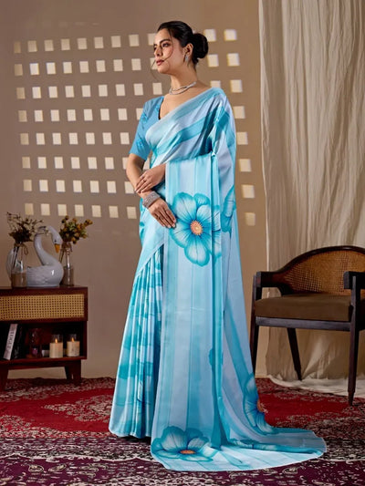Elegant Satin Georgette Saree - Beautiful Floral Print Festive Wear for Women