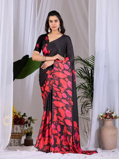 Elegant Satin Georgette Saree - Bold Floral Digital Print Festive Wear for Women