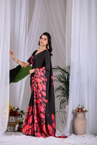Elegant Satin Georgette Saree - Bold Floral Digital Print Festive Wear for Women