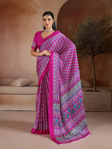 Elegant Satin Georgette Saree - Festive Ajrakh Print Collection for Women