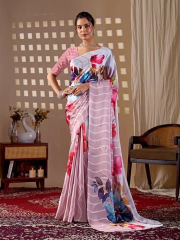 Elegant Satin Georgette Saree - Floral Digital Print Festive Wear for Women