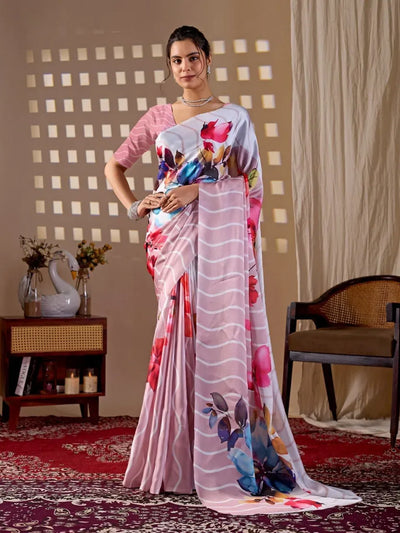 Elegant Satin Georgette Saree - Floral Digital Print Festive Wear for Women