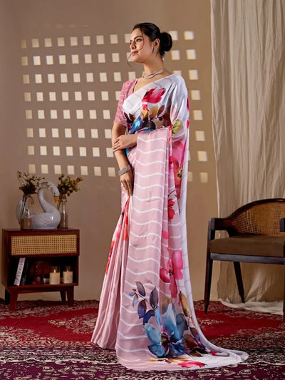 Elegant Satin Georgette Saree - Floral Digital Print Festive Wear for Women