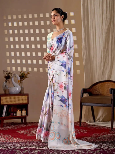 Elegant Satin Georgette Saree - Floral Digital Print Festive Wear for Women
