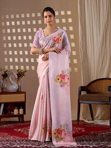Elegant Satin Georgette Saree - Floral Digital Print Festive Wear for Women
