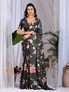 Elegant Satin Georgette Saree - Floral Digital Print Festive Wear for Women