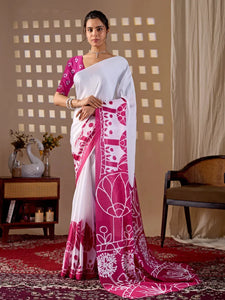 Elegant Satin Georgette Saree - Floral Digital Print Festive Wear for Women