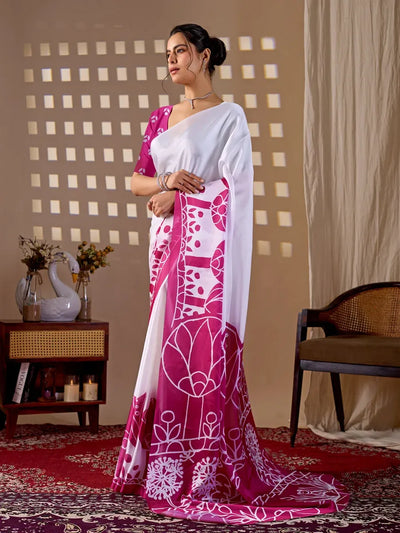Elegant Satin Georgette Saree - Floral Digital Print Festive Wear for Women