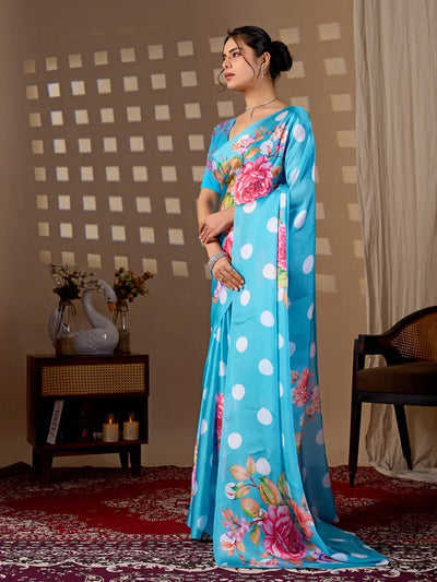 Elegant Satin Georgette Saree - Floral Festive Wear for Women