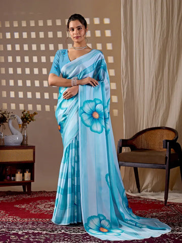 Elegant Satin Georgette Saree - Floral Print Festive Wear