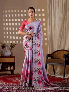 Elegant Satin Georgette Saree - Floral Print Festive Wear for Women