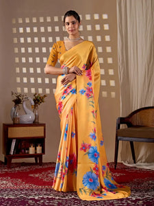Elegant Satin Georgette Saree - Floral Print Festive Wear for Women