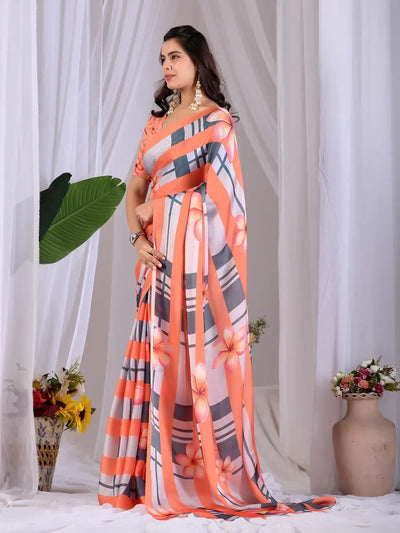 Elegant Satin Georgette Saree - Floral Printed Festive Wear