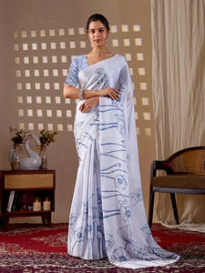 Elegant Satin Georgette Saree - Minimal Floral Digital Print Festive Wear for Women