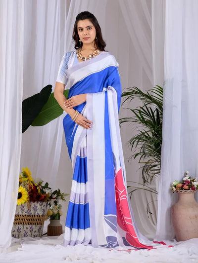 Elegant Satin Georgette Saree - Modern Digital Floral Print for Women Festive Wear