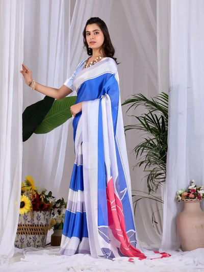 Elegant Satin Georgette Saree - Modern Digital Floral Print for Women Festive Wear