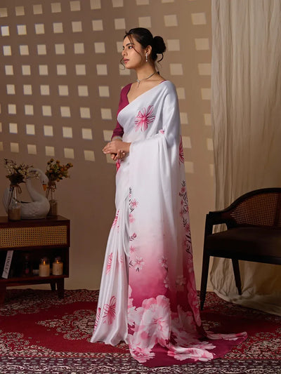 Elegant Satin Georgette Saree - Ombre Floral Festive Wear for Women