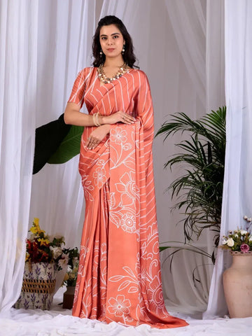 Elegant Satin Georgette Saree with Floral Line Art Festive Wear for Women