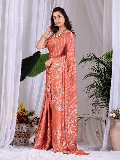 Elegant Satin Georgette Saree with Floral Line Art Festive Wear for Women