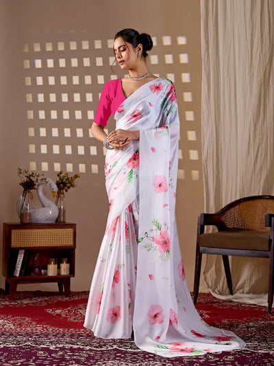 Elegant Satin Georgette Saree with Floral Print for Women