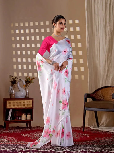 Elegant Satin Georgette Saree with Floral Print for Women