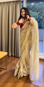Elegant Satin Saree - Crystal Moti Lace & Handwork for Women