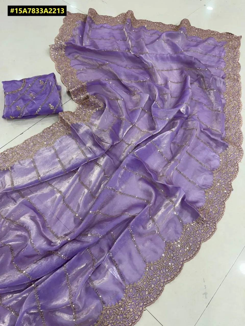 Premium Satin Georgette Sequin Embroidered Saree for festive party wear