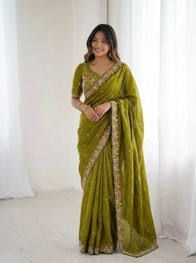 Elegant Satin Silk Saree - Exquisite Embroidery & Cutwork for Women
