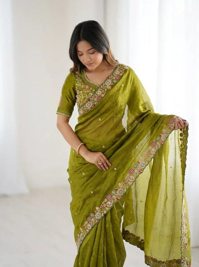 Elegant Satin Silk Saree - Exquisite Embroidery & Cutwork for Women