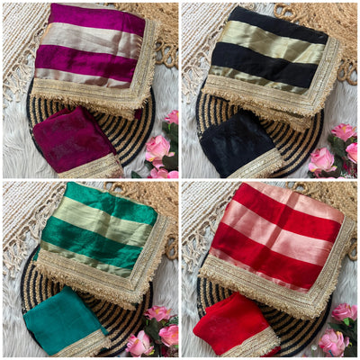 Elegant Satin Silk Striped Saree with Lace Border - Lightweight Festive Wear for Women