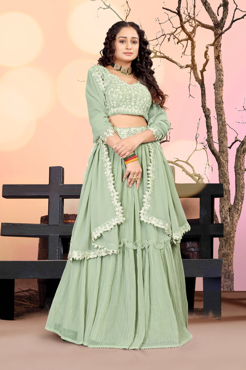 Premium Sea Green Georgette Lehenga Choli with Exquisite Embroidery for Weddings