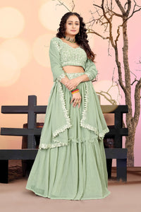 Premium Sea Green Georgette Lehenga Choli with Exquisite Embroidery