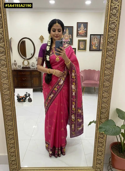 Elegant Semi Dola Silk Saree - Peshwai Zari Border with Bandhani Blouse for Women