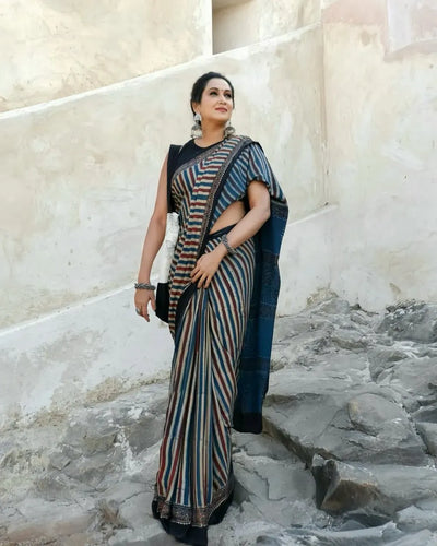 Elegant Semi Gajji Silk Saree - Soft Ajrakh Print for Party Wear