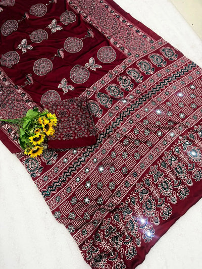 Elegant Semi Gajji Silk Saree with Real Mirror Work for Festive Wear