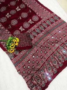 Elegant Semi Gajji Silk Saree with Real Mirror Work for Festive Wear