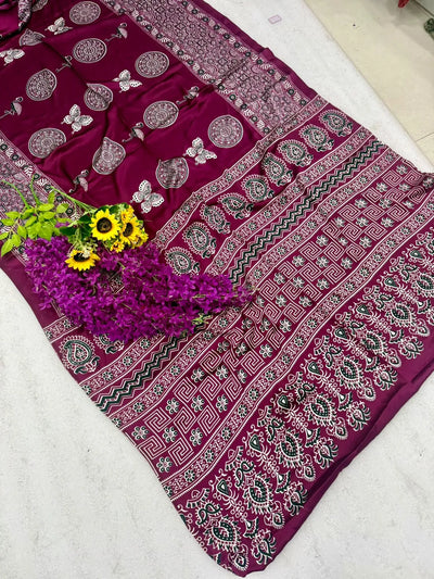 Elegant Semi Gajji Silk Saree with Real Mirror Work for Festive Wear